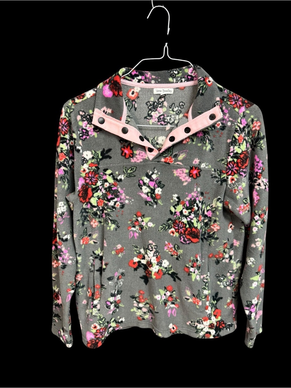 Vera Bradley Gray Floral Fleece Pullover with Pink Trim
